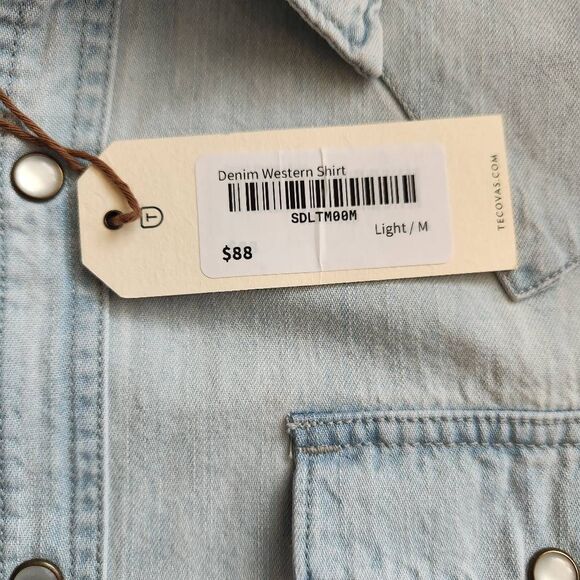 Tecovas Shirt Denim Pearl Snap Mens Medium Western Cowboy Light Wash NEW - Picture 4 of 5